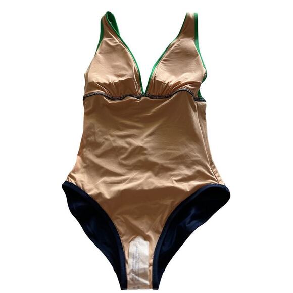 J. Crew Factory Women's V-neck ruched one-piece swimsuit Green Navy Size Small - Picture 6 of 11